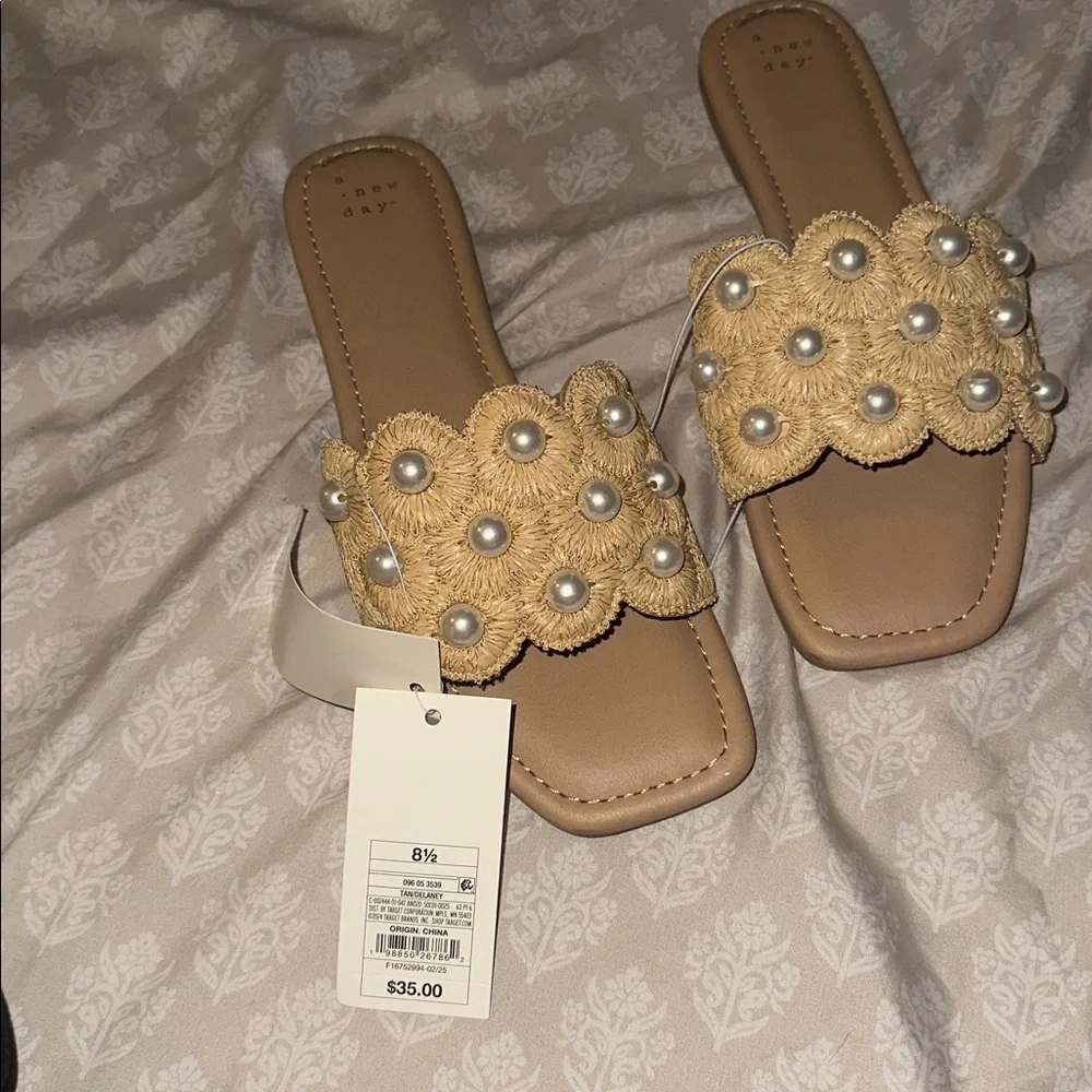Beige Sandals with Pearl Accents - Picture 3 of 3